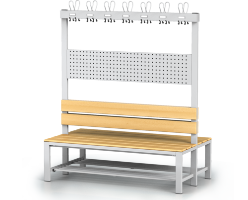 Oboustranná lavice s opěradlem a věšáky, bukové latě - se sklopným roštem 1800 x 1500 x 830